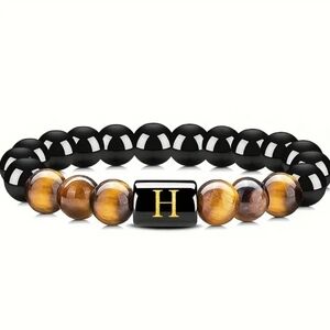 Men's tiger eye Initial Bead Bracelet